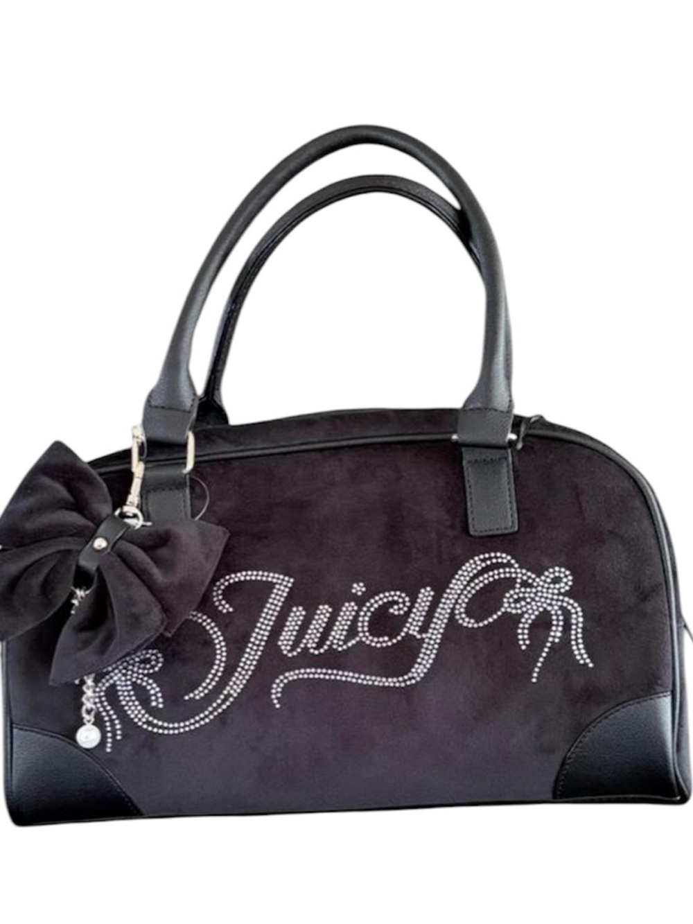 NWT Juicy Couture Never A Dull Moment Bows Charm Black Satchel Crossbody Handbag